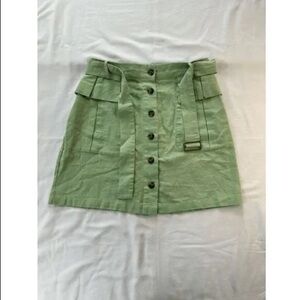 Nicole Miller Sage Green Mini Skirt, Belt, Buttons, Pockets, Preppy, Size L